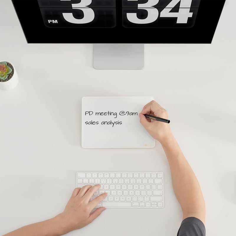 YEOUX Glass Desk Whiteboard with Reversible Wood Stand, Desktop Small White Board, Reusable Mini Dry Erase Board 6.7"x9.5" for Office, Home, School, Marker&Eraser Included - Image 2